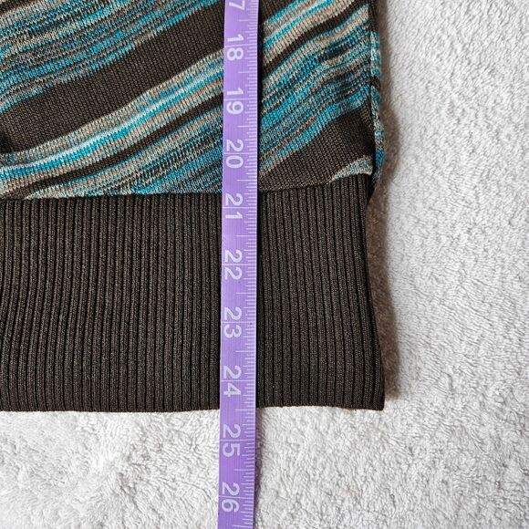 Iz Byer Brown & Turquoise Stripe 3/4 Sleeve Belted Cowl Neck Casual Knit Sweater - Picture 7 of 7